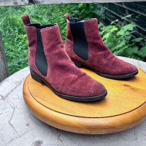Chelsea Boots Women Size 7 Burgundy Suede Ankle Booties Maroon Slip On ALDO
